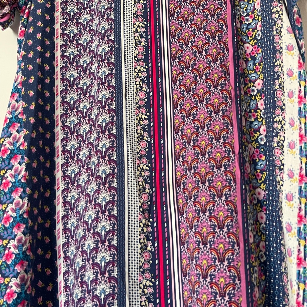 Esprit Patterned Midi Dress with Purple and Pink Accents - Picture 2 of 5